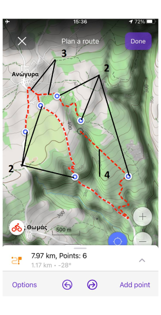 Route planen iOS-Bildschirm