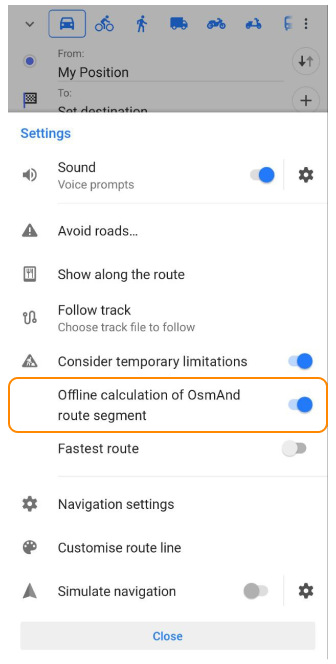 Einstellungen Online-Routing Android