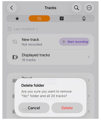 Kontextmenü eines Tracks in iOS