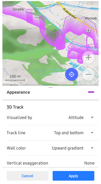 Menu Apparence de la trace Visualisation 3D