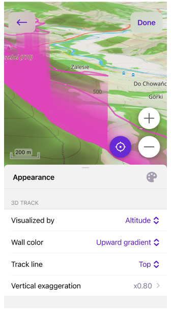 Menu Apparence de la trace Visualisation 3D
