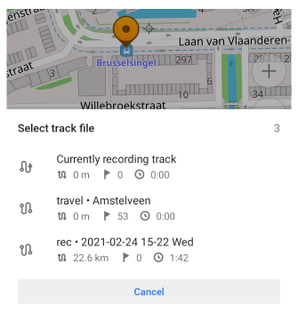 Sélectionner la trace pour ajouter un point de passage Android