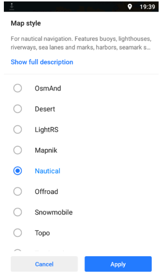 Type de carte nautique dans Android