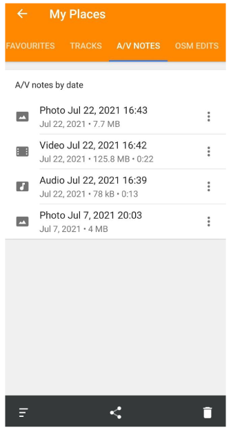 Menu Mes lieux du plugin audio vidéo