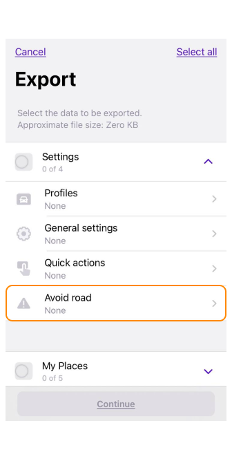 Exporter la liste des routes à éviter sur la carte iOS 1