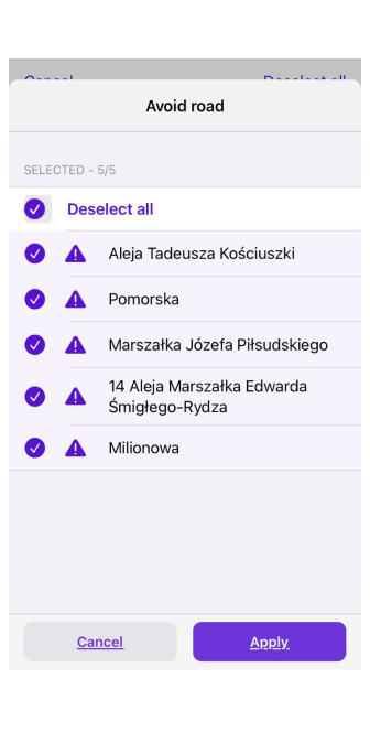 Exporter la liste des routes à éviter sur la carte iOS 2