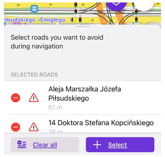 Liste des routes à éviter sur la carte iOS