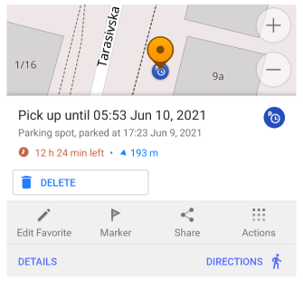 Action Supprimer le stationnement Android