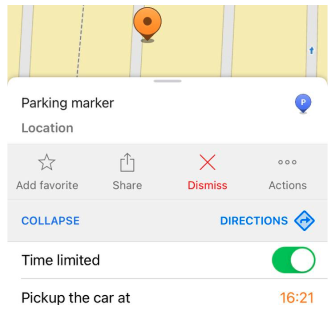 Action Supprimer le stationnement iOS