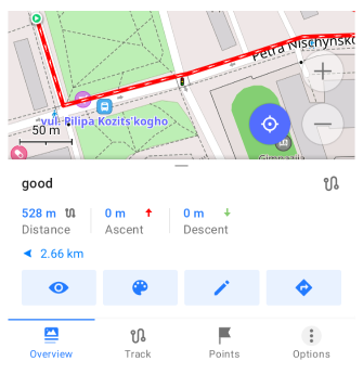Menu contextuel de la trace Android
