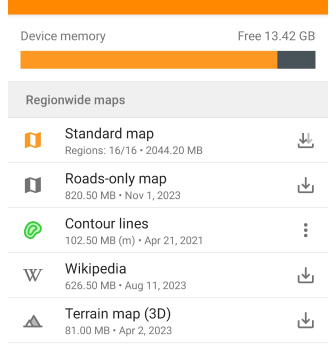 Téléchargement de courbes de niveau Android