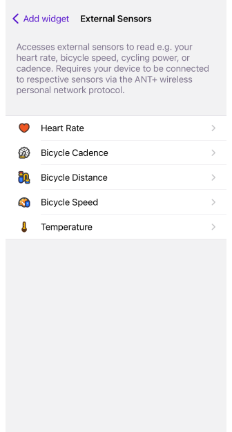 External sensors widgets iOS