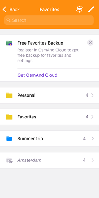 Menu Favoris iOS