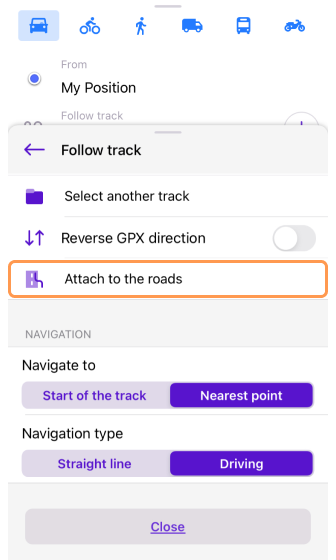 Écran de navigation par trace iOS