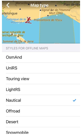 Type de carte nautique dans iOS