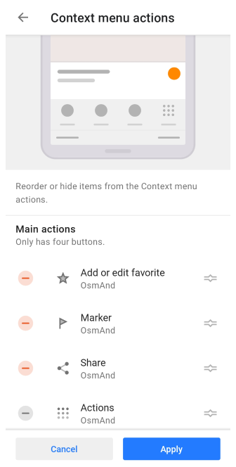 Menu contextuel de la carte Personnaliser