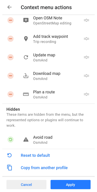 Menu contextuel de la carte Personnaliser