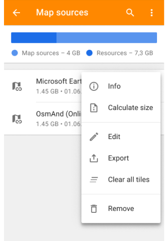 Menu des éléments de source de carte
