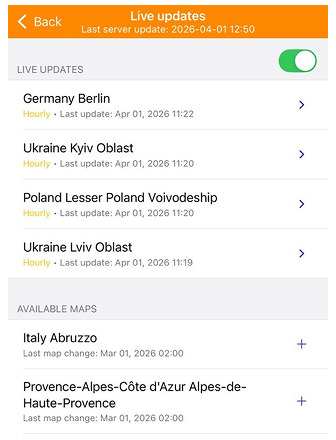 Menu Cartes OsmAnd live iOS
