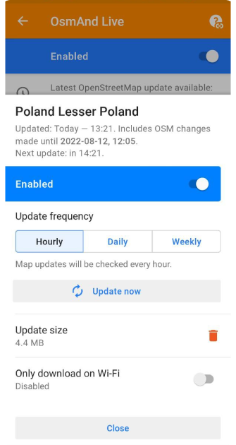Menu Cartes OsmAnd live modifier Android