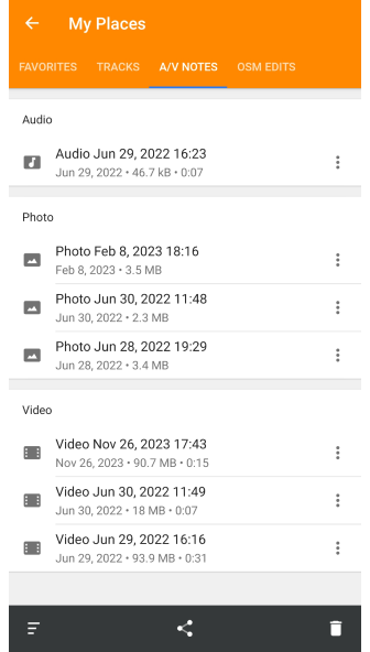 Plugin audio vidéo Menu Mes Lieux Trois actions