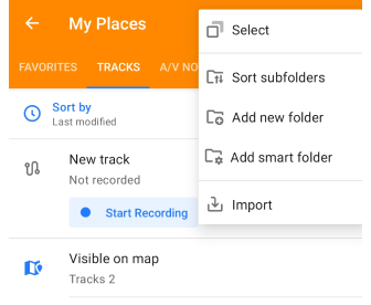 Fonction de tri des traces dans Mes lieux Android