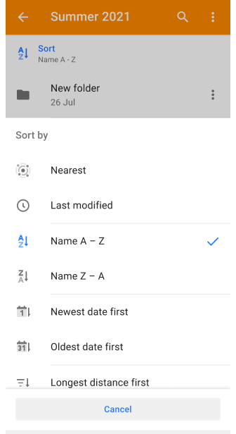 Fonction de tri des traces dans Mes lieux Android