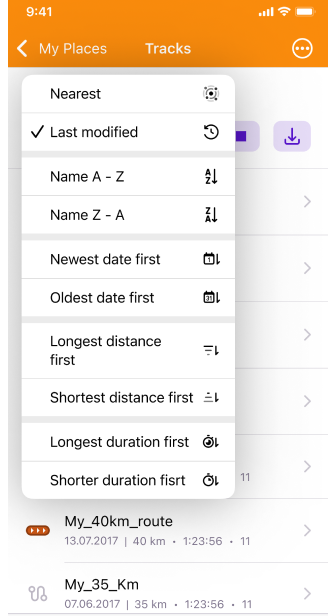Fonction de tri des traces dans Mes lieux iOS