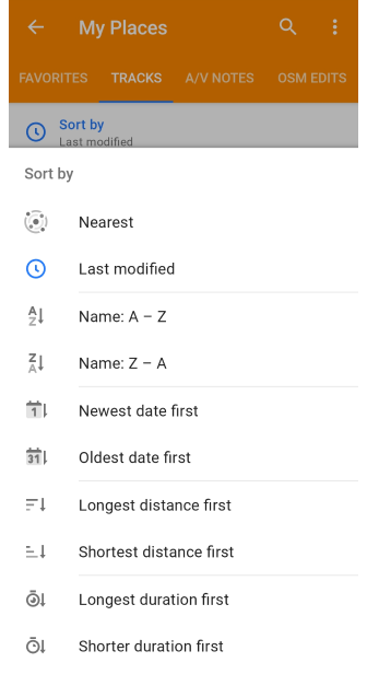 Fonction de tri des traces dans Mes lieux Android