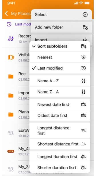 Fonction de tri des traces dans Mes lieux iOS