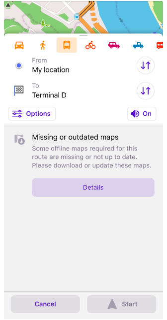 Message pas de cartes lors de la construction de la navigation iOS