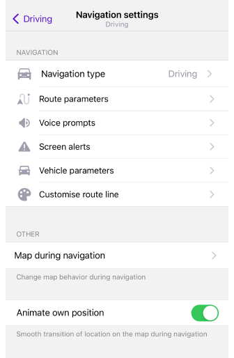 Paramètres de navigation iOS