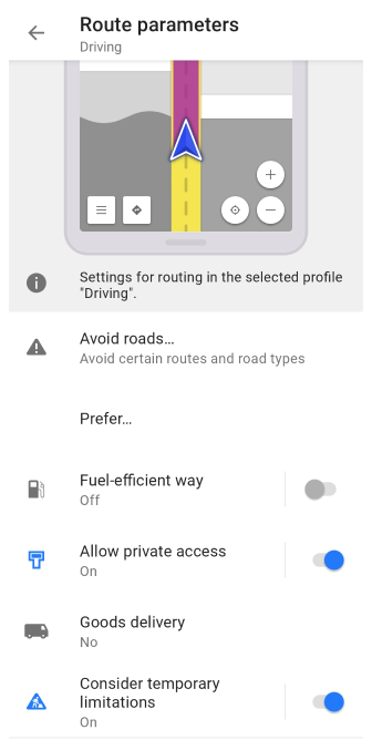 Paramètres de navigation Android