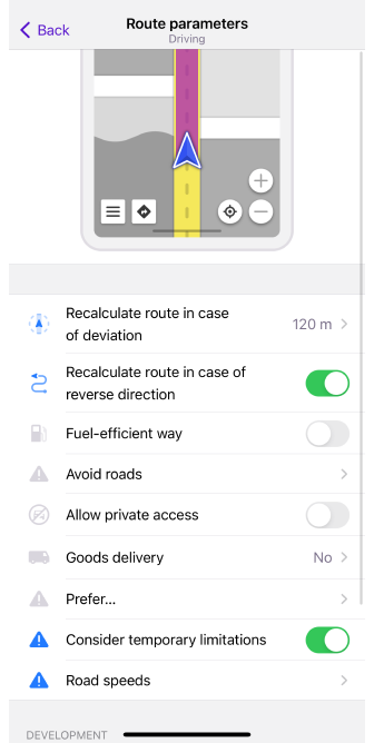 Paramètres de navigation iOS