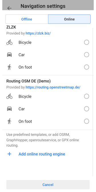 Paramètres de navigation Android