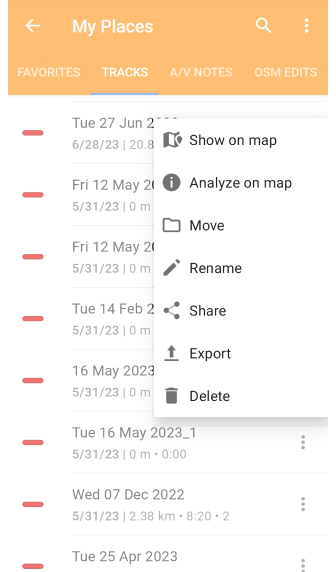 Mes lieux avec des traces dans Android