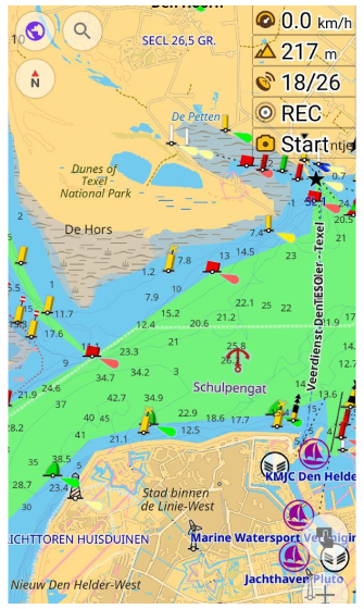 Vue des cartes du plugin nautique Android
