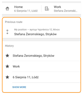 Itinéraire précédent Android