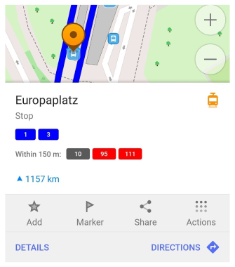 Menu Itinéraire Transports en commun Android