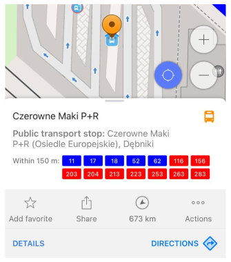 Menu Itinéraire Transports en commun iOS