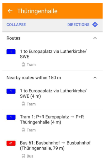Itinéraires de transport en commun Android