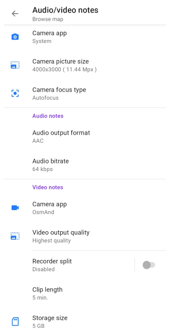 Paramètres du plugin audio vidéo Photo Android