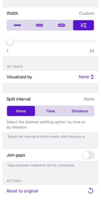 Menu Apparence de la trace iOS