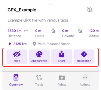 Aperçu du menu contextuel du tracé iOS 3