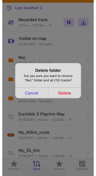 Menu contextuel d&#39;une trace dans iOS