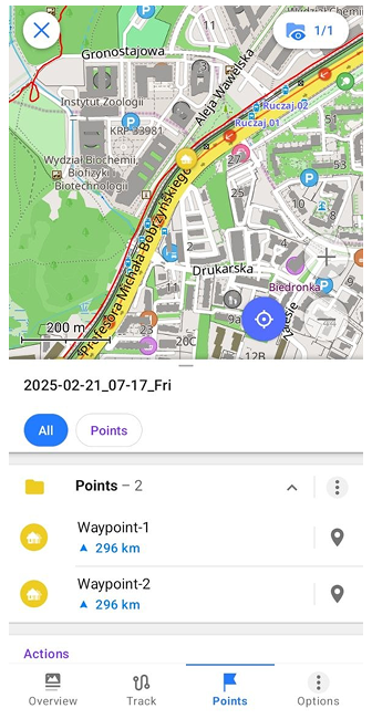 Menu contestuale traccia Punti Android