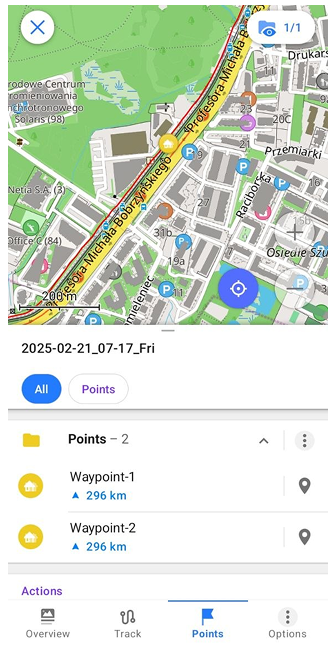 Menu contestuale traccia Punti Android