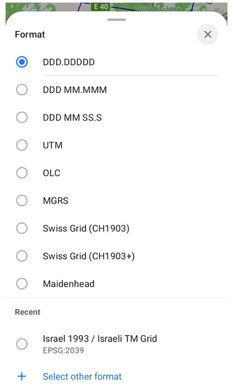 Coördinatenraster menu