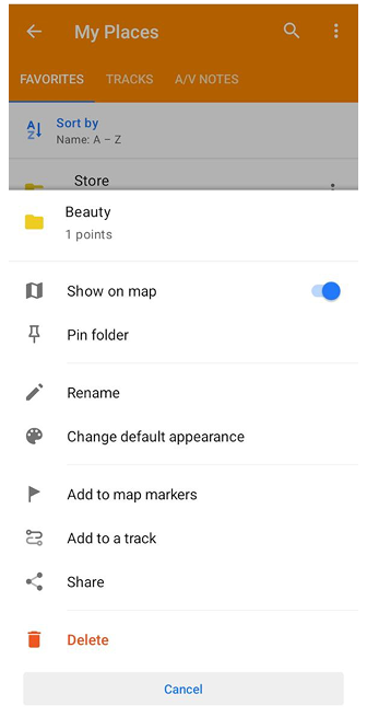 Favorietenmap functies android