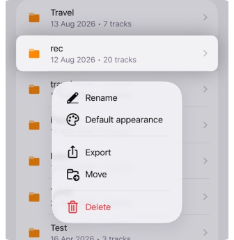 Contextmenu van een track in iOS